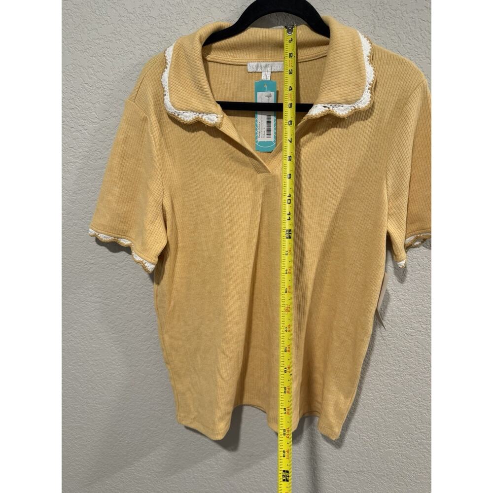design history top Meem Embroidered Knit Collared Top Size Large Yellow NWT - Picture 9 of 10